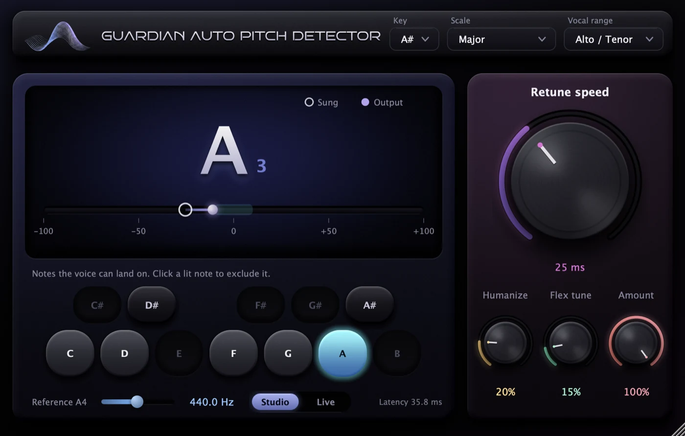 หน้าตา Plug-in Guardian Auto Pitch Detector